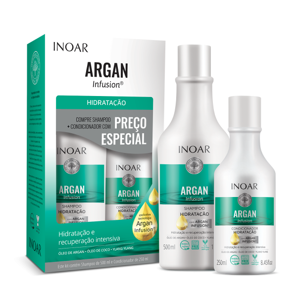 INOAR Argan Hydrating Duo Kit - matu mitrinošs šampūns un kondicionieris, 500 ml+250 ml