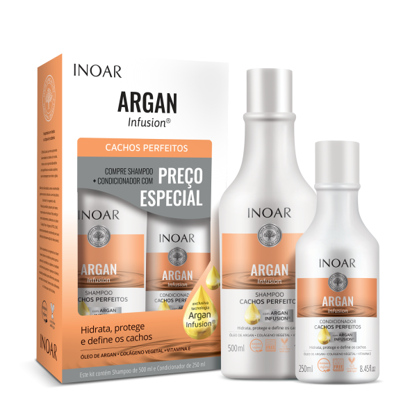 INOAR Argan Infusion Perfect Curls Duo komplekts - komplekts viļņainiem un cirtainiem matiem, 500 ml+250 ml