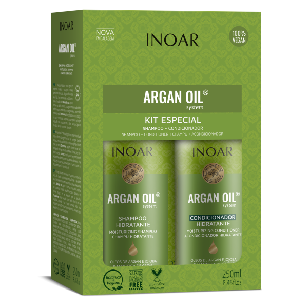 INOAR Argan Oil Duo Kit - intensīvi mitrinošs komplekts ar argana eļļu, 2x250 ml