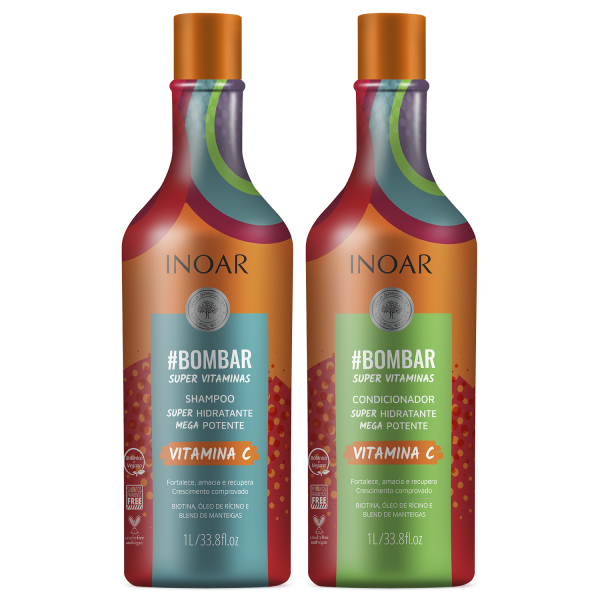 INOAR #Bombar Super Vitamin Duo komplekts, kas bagātināts ar vitamīniem (šampūns, 1000 ml, kondicionieris, 1000 ml)