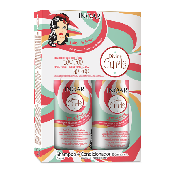 INOAR Divine Curls Duo Kit - instrumentu komplekts cirtainiem viļņotiem matiem, 2x250 ml