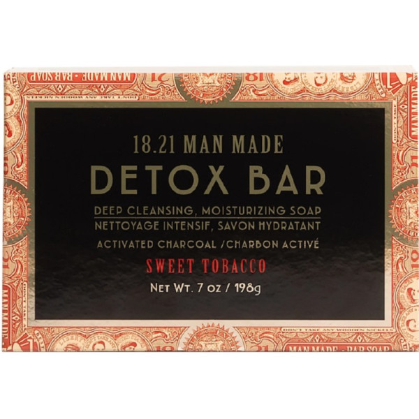 18.21 Man Made Detox Bar Soap Sweet Tobacco attīrošas ziepes vīriešiem, piemērotas sejai un ķermenim, 198 g