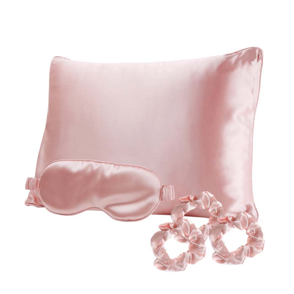 Be Osom Silky Satin Pink satīna miega komplekts: spilvendrāna, acu maska - miega brilles, matu saites, augstākās kvalitātes satīns