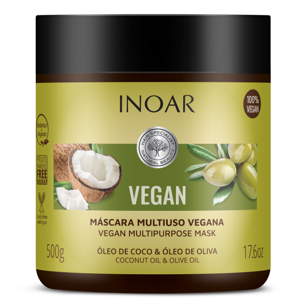 INOAR Vegan Mask daudzfunkcionāla matu maska ar kokosriekstu un olīveļļām, 500 g