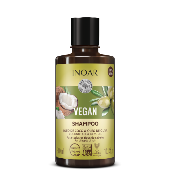 INOAR Vegan Shampoo šampūns ar kokosriekstu un olīveļļu, 300 ml