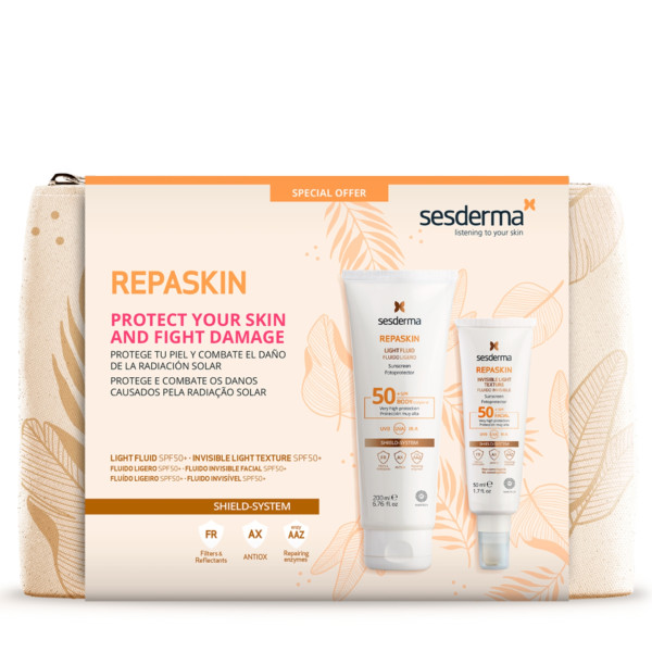 Sesderma Repaskin komplekts, SPF 50 (ķermeņa sauļošanās šķidrums, sejas sauļošanās šķidrums)