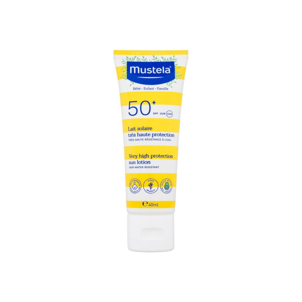 Mustela Bébé Family ļoti augstas aizsardzības saules losjons SPF 50+ aizsargājošs saules losjons, 40 ml