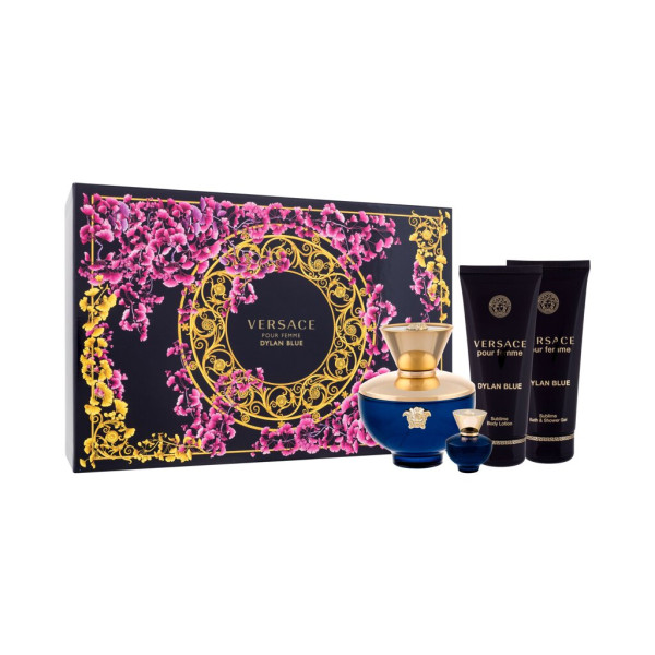 Versace Pour Femme Dylan Blue komplekts sievietēm (EDP, 100 ml + EDP, 5 ml + ķermeņa losjons, 100 ml + dušas želeja, 100 ml)