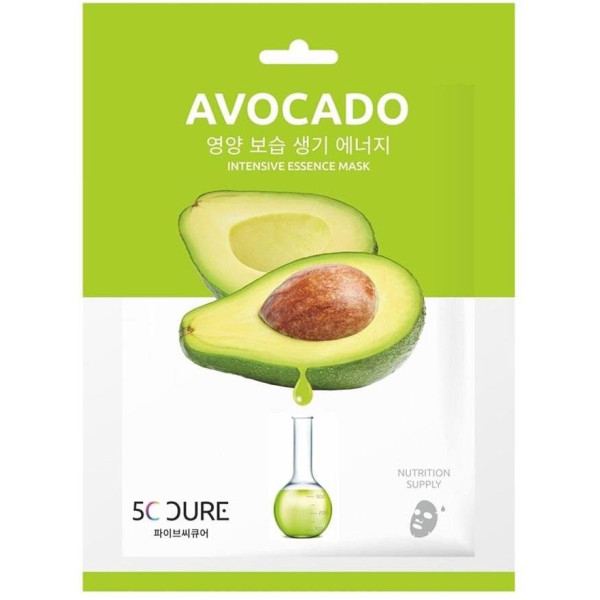 5C Cure Acocado Intensive Essence Mask lokšņu sejas maska ar avokado ekstraktu, 1 gab.