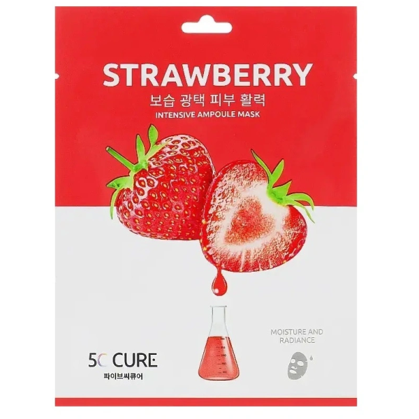 5C Cure Strawberry Intensive Ampoule Mask lokšņu sejas maska ar zemeņu ekstraktu, 1 gab.