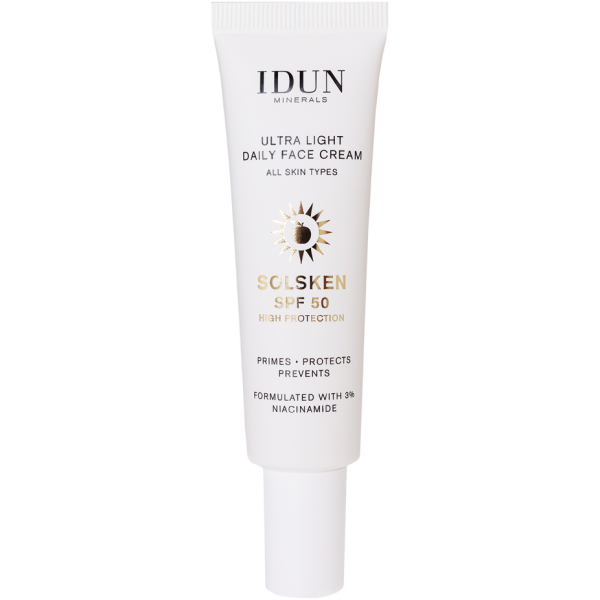 Idun Minerals īpaši viegls dienas sejas krēms ar niacinamīdu, visiem ādas tipiem, SPF 50, 30 ml