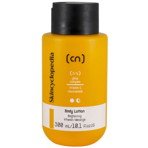 Skincyclopedia Body Lotion Brightening Vitamin Melange ķermeņa losjons ar 5% mirdzuma kompleksu, vit. C, niacinamīds un vit. E, 300 ml