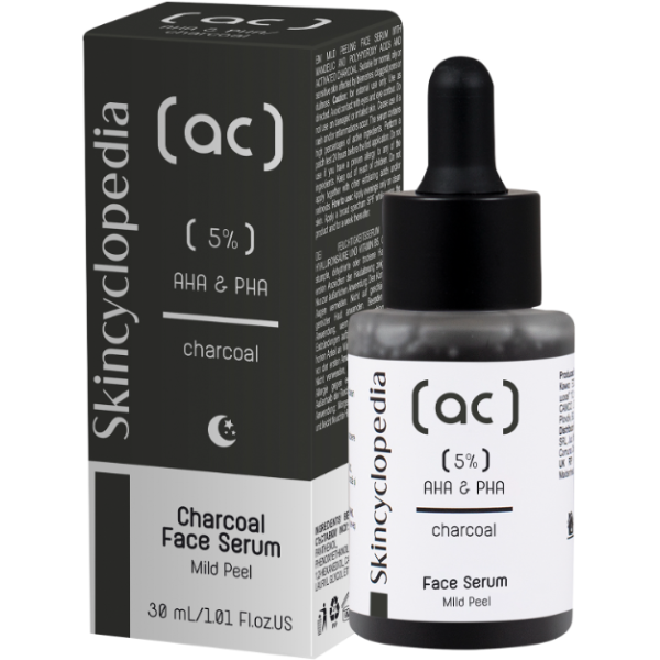 Skincyclopedia Charcoal Face Serum Mild Peel pīlings sejas serums ar 5% AHA un PHA skābes kompleksu, 30 ml