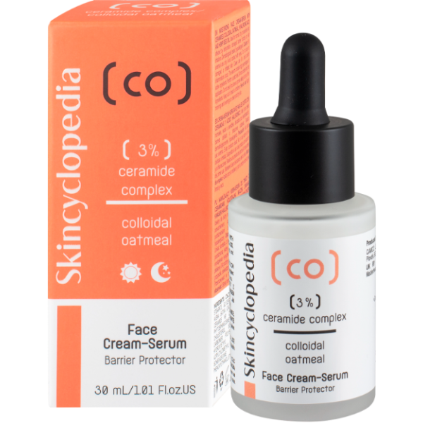 Skincyclopedia Face Cream-Serum Barrier Protector mitrinošs sejas serums ar 3% keramīda kompleksu un koloidālām auzu pārslām, 30 ml