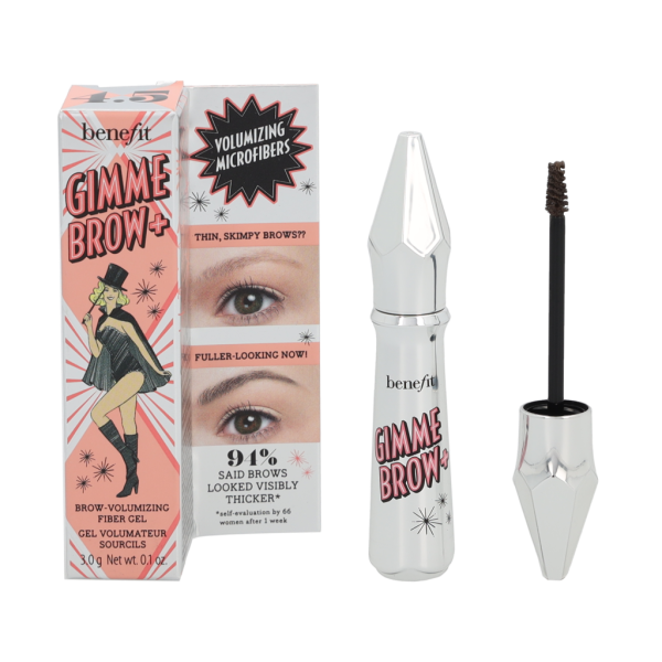 Benefit Gimme Brow+ Brow-volumizing Fiber Gel uzacu želeja, tonis: 4.5 Medium/Neutral Deep Brown, 3 g