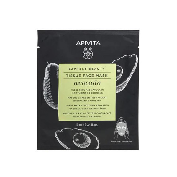 Apivita Express Beauty Tissue Face Mask Avokado mitrinoša lokšņu sejas maska ar avokado, 1 gab.