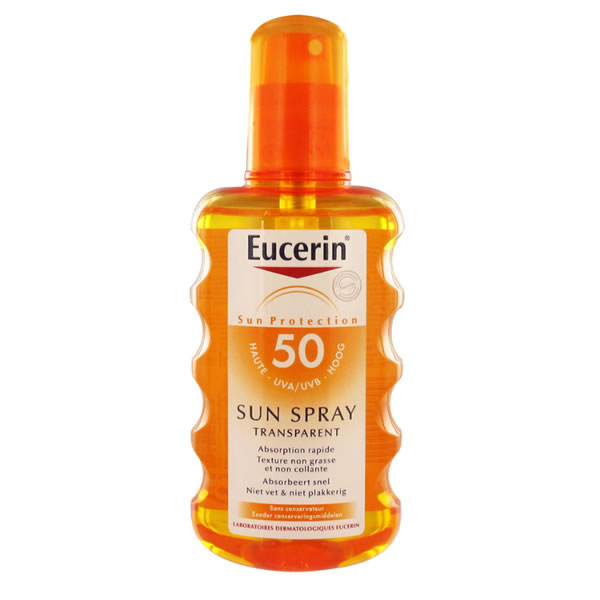 Eucerin Sun Protection Sensitive Protect SPF 50+ Transparent Spray aizsargājošs aerosols no saules, 200 ml