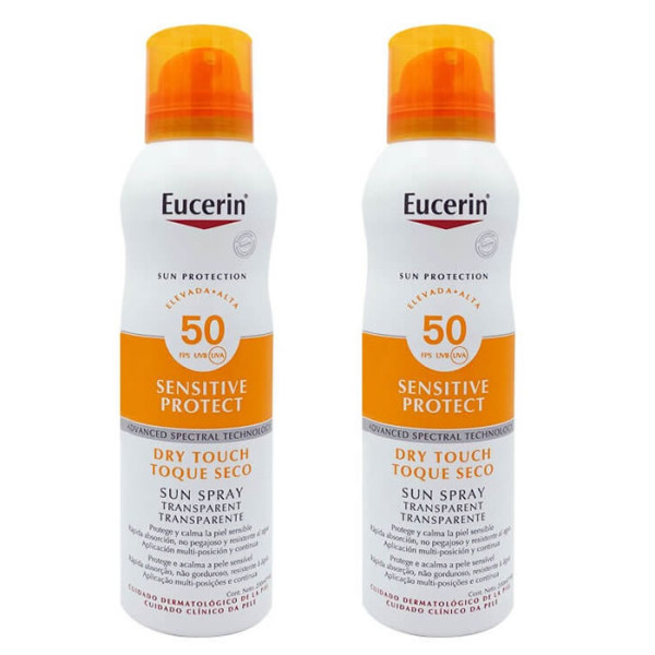 Eucerin Sun Spray Oil Control Dry Touch SPF 50 aizsargājošs ķermeņa aerosols no saules, 2 x 200 ml 