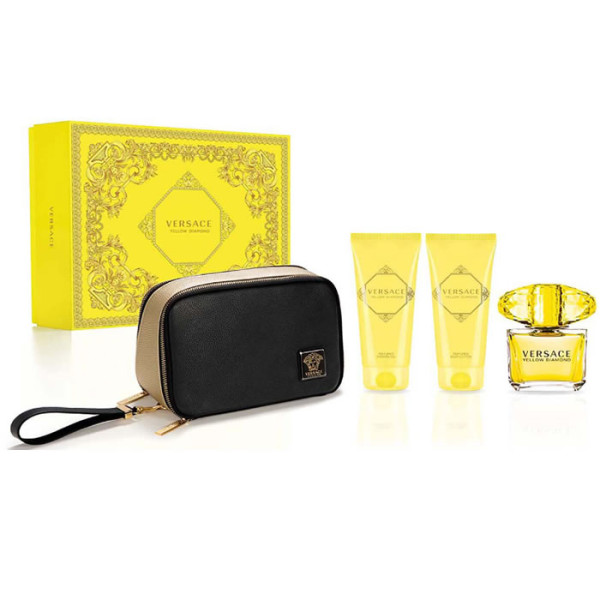 Versace Yellow Diamond komplekts sievietēm (EDT, 90 ml + dušas želeja, 100 ml + ķermeņa losjons, 100 ml + kosmētikas somiņa)