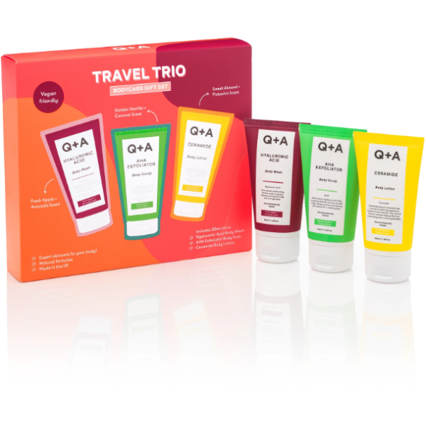 Q+A Travel Trio Bodycare Gift Set Ķermeņa kopšanas līdzekļu komplekts, 3x50 ml