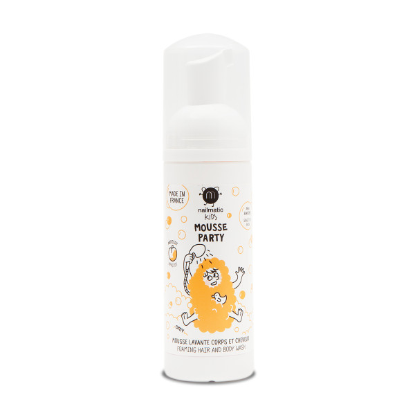 Nailmatic KIDS APRICOT Mousse Party Foaming Hair & Body Wash Putojošs matu un ķermeņa mazgāšana, 150 ml