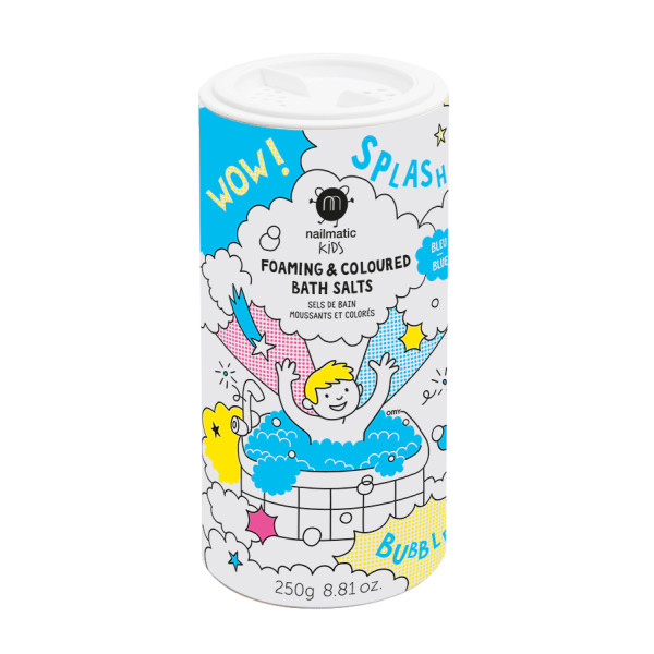 Nailmatic KIDS BLUE SALTS Putojošs un krāsains vannas sāls putojošs zils vannas sāls, 250g