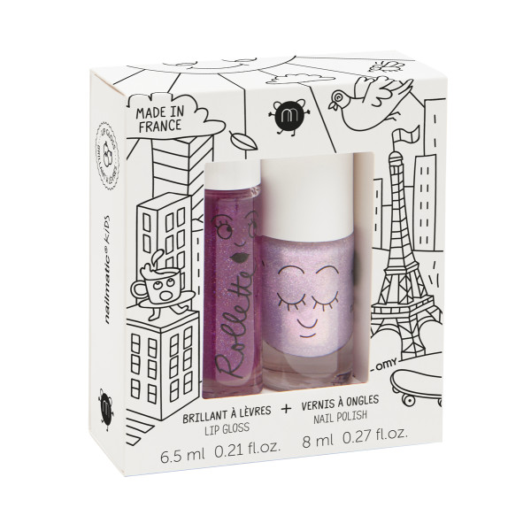 Nailmatic KIDS LOVELY CITY Rollette Nail Polish Duo komplekts Nagu lakas un lūpu spīduma komplekts, 1gab.