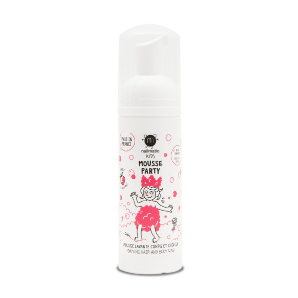 Nailmatic KIDS STRAWBERRY Mousse Party Foaming Hair & Body Wash Putojošs matu un ķermeņa mazgāšana, 150 ml