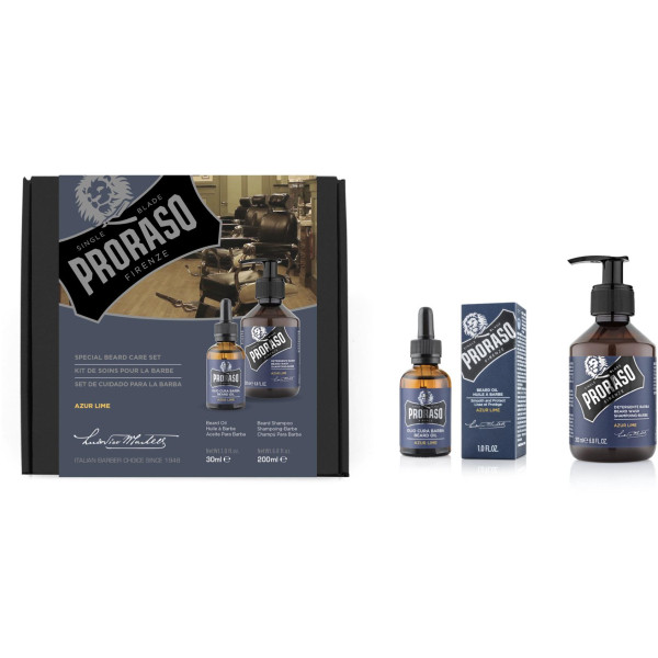 Proraso Duo Pack Azur Lime Beard Oil & Shampoo Bārdas kopšanas komplekts, 1gab