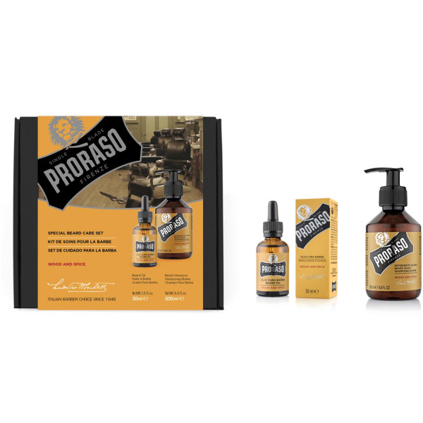 Proraso Duo Pack Wood & Spice Beard Oil & Shampoo Bārdas kopšanas komplekts, 1gab