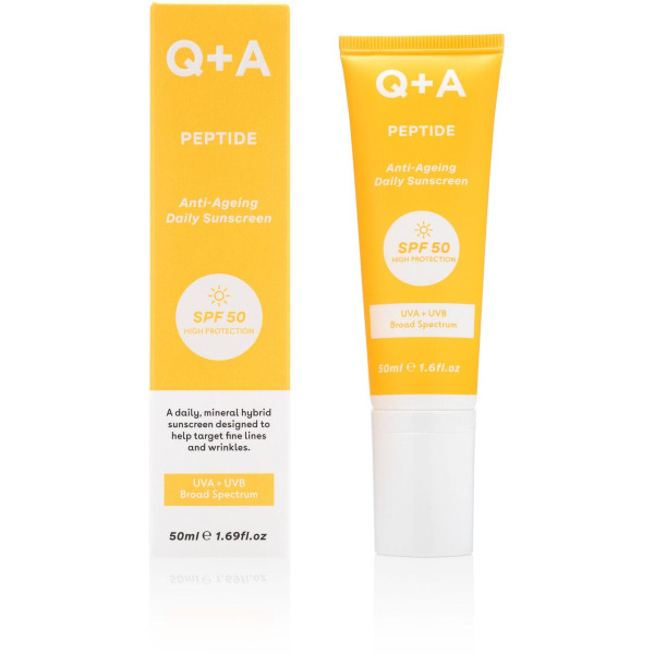 Q+A Peptide Anti-Ageing SPF50 sauļošanās līdzeklis nobriedušai ādai, 50 ml