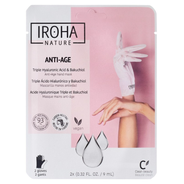 Roku maska Iroha Anti-Age Hand Mask Triple Hyaluronic Acid & Bakuchiol NHAND915 nobriedušai ādai ar hialuronskābi, 1 cimdu pāris