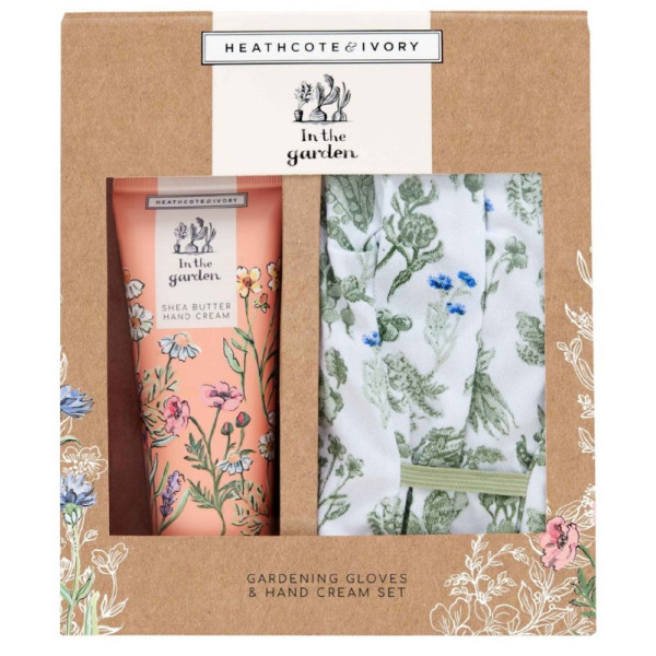 Heathcote & Ivory In The Garden Gardening Gloves & Hand Cream Set, roku krēms, 100 ml, un kokvilnas cimdi, 1 pāris