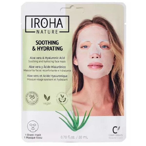 Sejas maska Iroha Nature Soothing & Hydrating, ar alveju un hialuronskābi, 20 ml