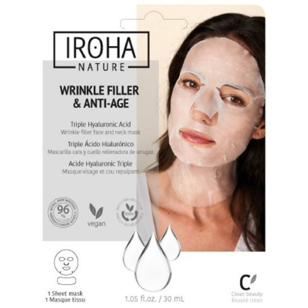 Sejas un kakla maska Iroha Tissue Face & Neck Mask Triple HA, ar hialuronskābi, 23 ml