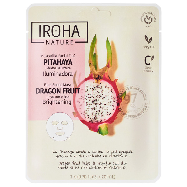 Iroha Brightening Face Sheet Mask Dragon Fruit & Hialuronskābe, ar pūķa augļiem un hialuronskābi