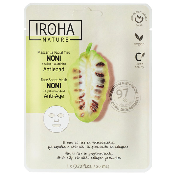 Nostiprinoša sejas maska Iroha Anti-Age Face Sheet Mask ar noni un hialuronskābi, ar morindu un hialuronskābi