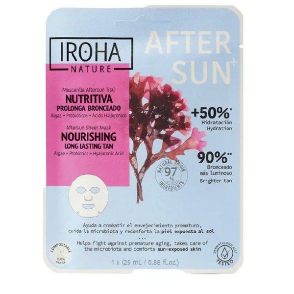 Iroha Nature Aftersun Sheet Mask Barojoša Algaes Ilgstoša iedeguma iedarbība