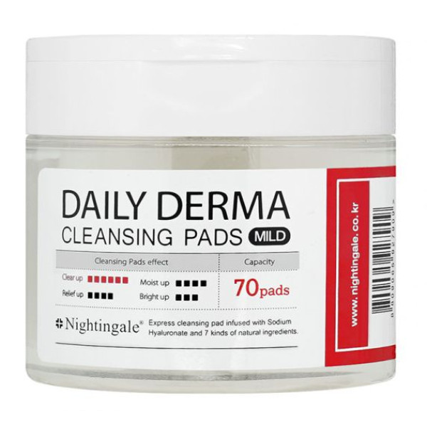 Nightingale Derma Cleansing Pads Mild, 70 spilventiņi