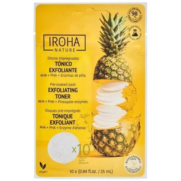 Iroha Nature Exfoliating & Brightening Toner Pad Pineapple, dziļi attīrošs un mirdzošs sejas ādu, 10 gab.