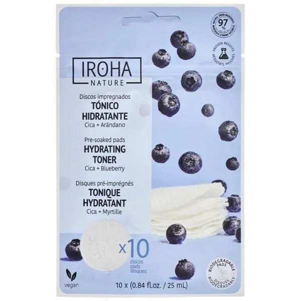 Sejas mitrināšanas spilventiņi Iroha Nature Hydrating & Soothing Toner Pad Blueberry, dziļi mitrinošs un nomierinošs sejas ādu, 10 gab.