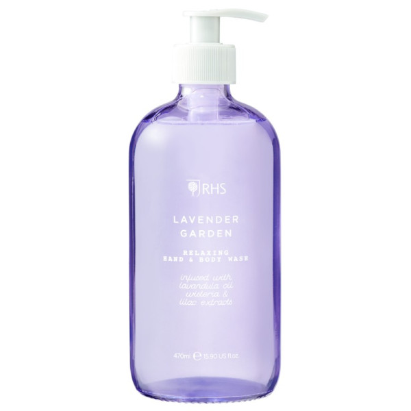 Roku un ķermeņa mazgāšana Heathcote & Ivory RHS Lavender Garden Relaxing Hand & Body Wash, stikla pudelē, 470 ml