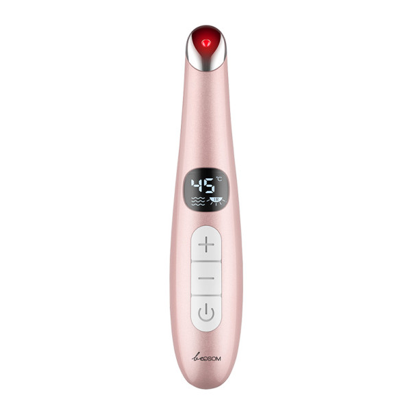 Be Osom Rose Gold Eye Massager acu masieris ar vibrāciju, sildīšanu un sarkanu LED gaismu