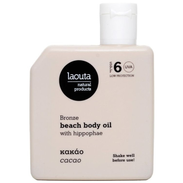 Mitrinoša iedeguma eļļa ķermenim Laouta Beach Body Tanning Oil Cacao, SPF 6 aizsardzība, 100 ml