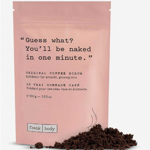 Frank Body Original Coffee Scrub ķermeņa skrubis ar kafijas biezumiem, mandeļu eļļu, E vitamīnu un jūras sāli, 100 g