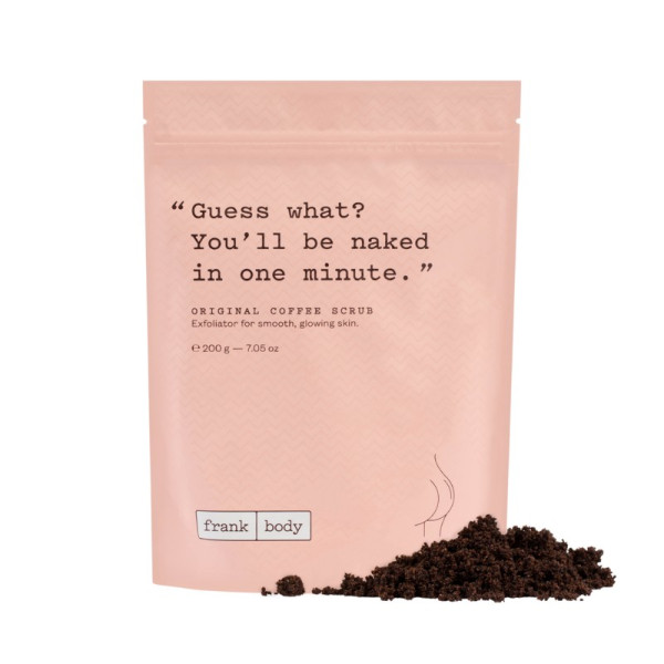 Frank Body Original Coffee Scrub ķermeņa skrubis ar kafijas biezumiem, mandeļu eļļu, E vitamīnu un jūras sāli, 200 g