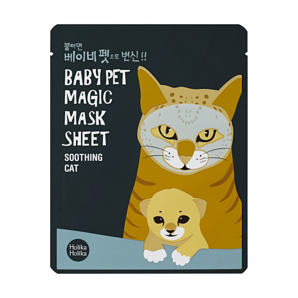 Holika Holika Baby Pet Magic Mask Sheet (Cat) sejas ādu nomierinoša lokšņu sejas maska, 22 ml