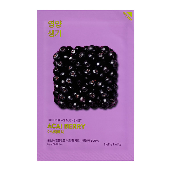 Holika Holika Pure Essence Mask Sheet - Acai Berry lokšņu sejas maska ar acai ogu ekstraktu, 20 ml