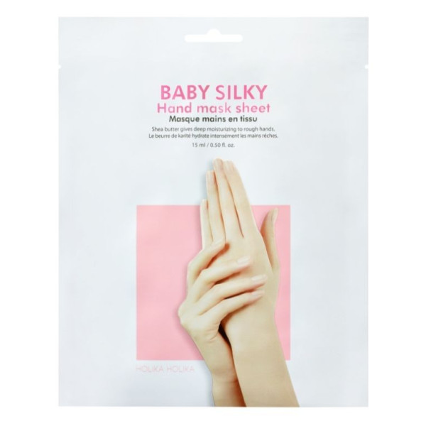 Roku maska Holika Holika Baby Silky Hand Mask Sheet, piesātināta ar šī sviestu, 15 ml