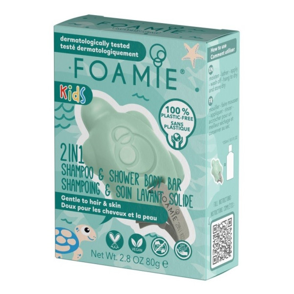 Foamie Kids 2 in 1 dušas ķermeņa bārs bērniem Turtelly Cool, piemērots ādai un matiem